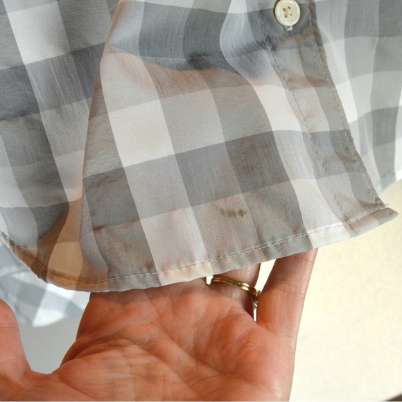 Eddie Bauer Nylon Blend Side Vent Roll Tab Sleeve Button Down Checkered Shirt - Picture 7 of 10